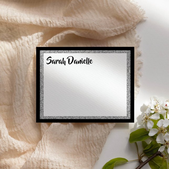 Glittery Elegant Black & Silver  Thank You Card (Creator Uploaded)