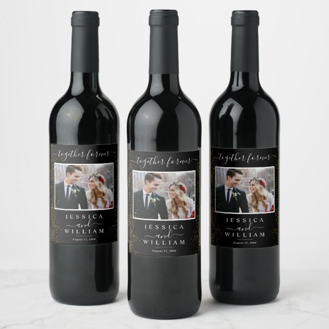 Glittery Elegant Custom Image Wedding Photo Wine Label (Bottles)