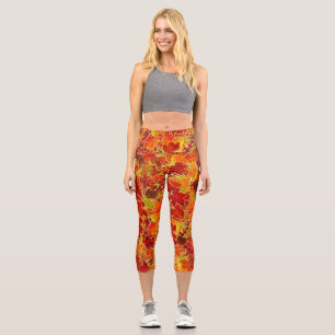 Glittery Fall Maple Leaves Capri Leggings