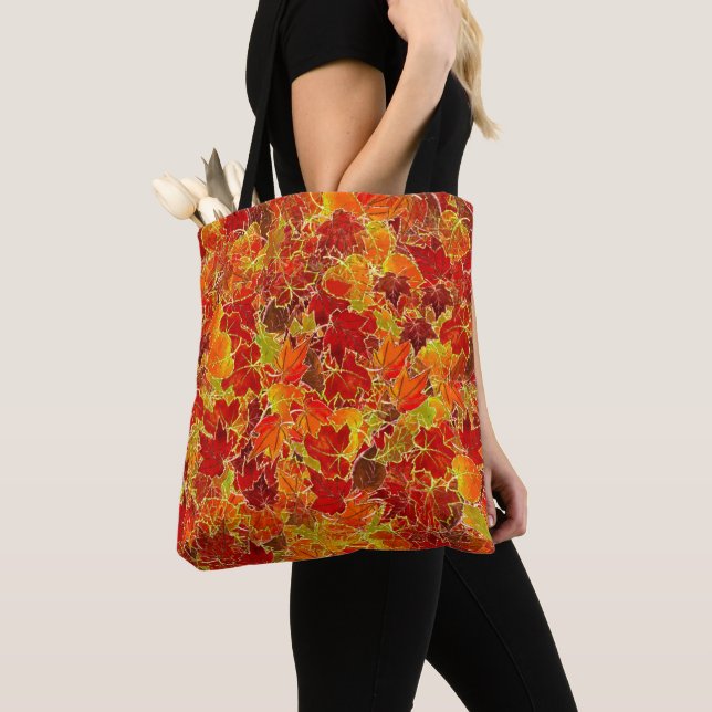 Glittery Fall Maple Leaves Tote Bag (Close Up)