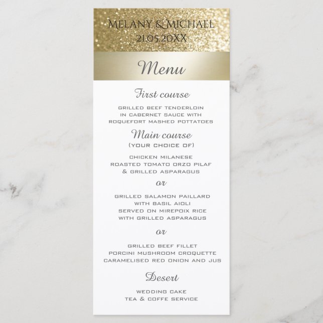 Glittery fancy elegant modern  gold stripe menu (Front)