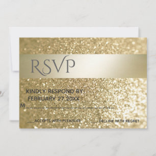 Glittery fancy elegant modern gold stripe RSVP Invitation