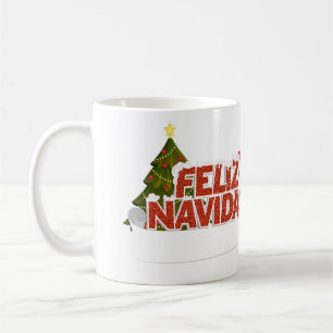 Glittery Feliz Navidad with Christmas Tree Coffee Mug