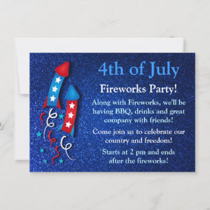 Glittery Fireworks Rocket 4th of July Invitations