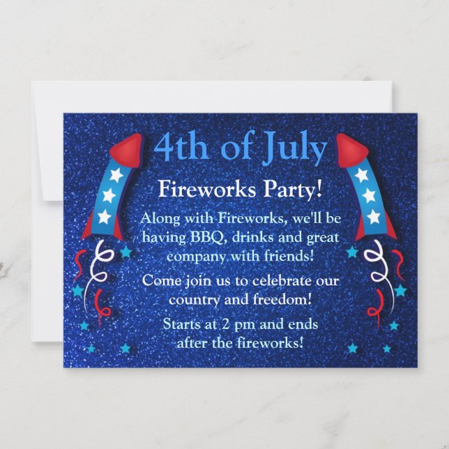 Glittery Fireworks Rocket July 4th Invitations 2 (Front)