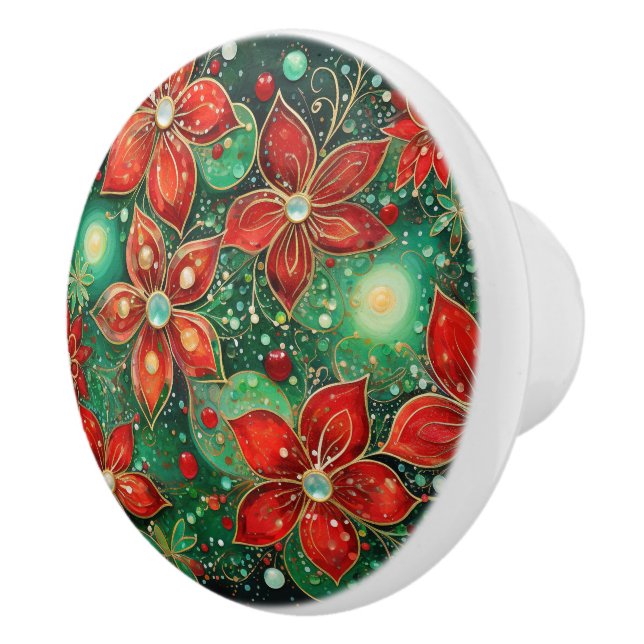 Glittery Floral Christmas Sequence Ceramic Knob (Right)