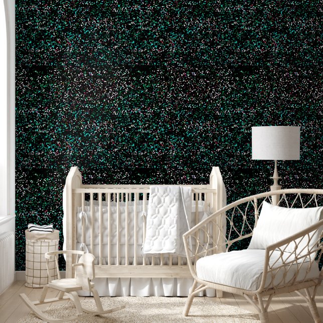 Glittery Galaxy Patterns Black Multicolor Trendy Wallpaper (Kids)