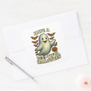 Glittery Ghost “Have a Boo-tiful Halloween” Square Sticker
