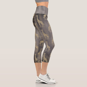 Glittery Giraffe on Glossy Grey  Capri Leggings