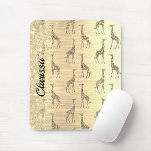 Glittery GIraffe on Metallic Gold Mouse Pad