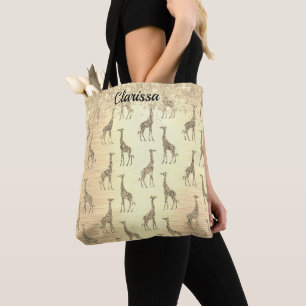 Glittery GIraffe on Metallic Gold Tote Bag