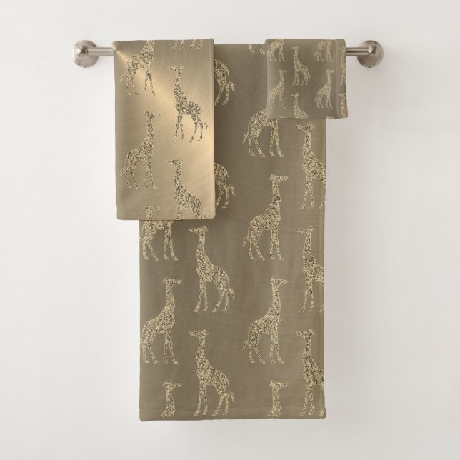 Glittery Giraffes on Glitzy Gold       Bath Towel Set (Insitu)