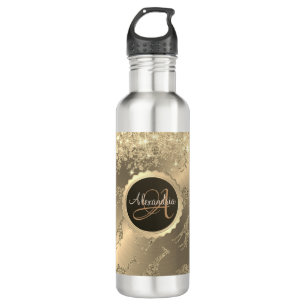 Glittery Giraffes on Glitzy Gold  Monogram 710 Ml Water Bottle
