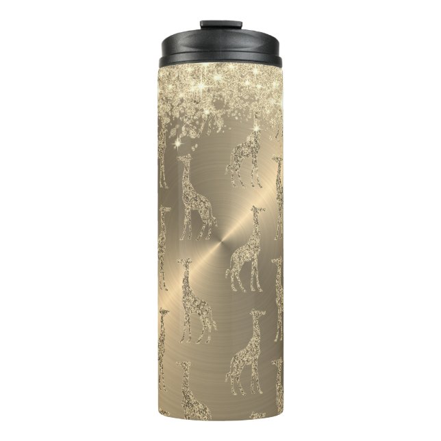 Glittery Giraffes on Glitzy Gold       Thermal Tumbler (Front)