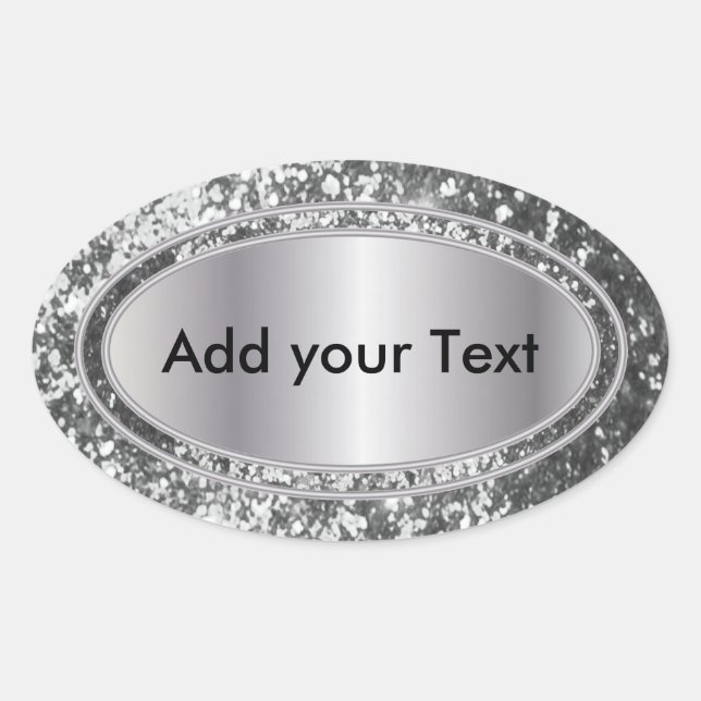 Glittery Glam Silver Sparkles Oval Sticker (Front)
