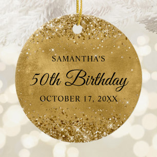 Glittery Gold 50th Birthday Ceramic Tree Decoration