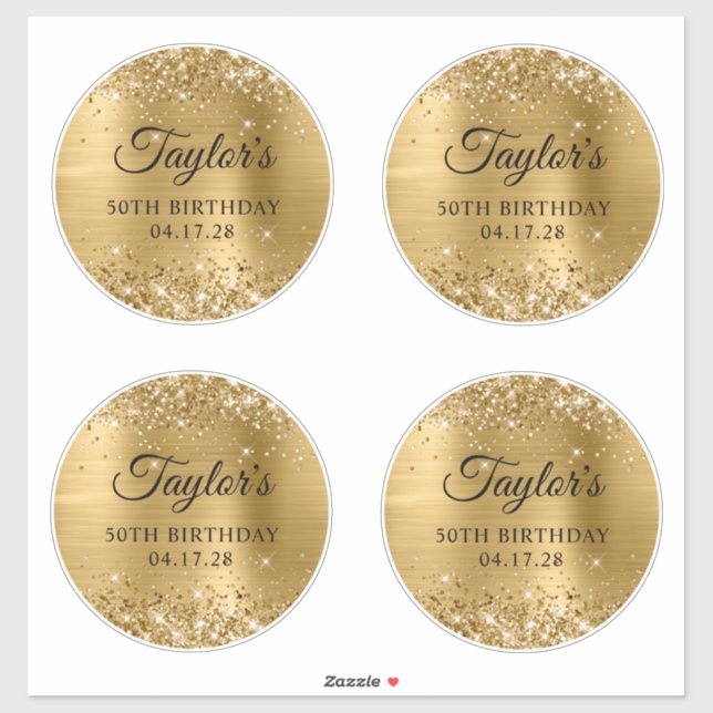 Glittery Gold 6" Circles 50th Birthday (Sheet)