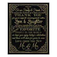 glittery gold and black thank you wedding sign