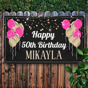Glittery Gold and Pink Happy Birthday Banner