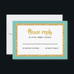 Glittery Gold and Teal Bat Mitzvah Reply RSVP Card<br><div class="desc">This trendy insert card features bold lettering on the front with a layered look in gold glitter and white,  and a solid coloured back.  Add your text using the template form.  Change the font,  layout and colours using the advanced menus.</div>