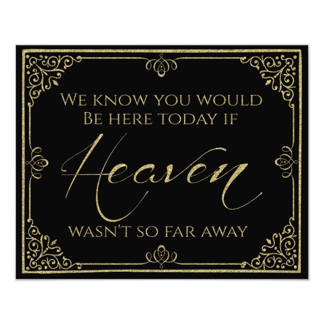 glittery gold black heaven memorial wedding sign (Front)