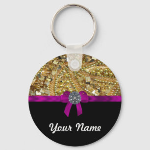 Glittery gold & black key ring