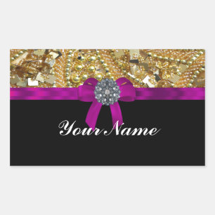 Glittery gold & black rectangular sticker