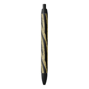 Glittery Gold Black Zebra Stripes Ink Pen