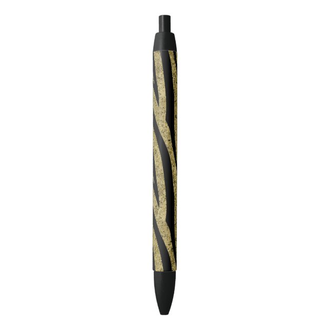 Glittery Gold Black Zebra Stripes Ink Pen (Front Vertical)