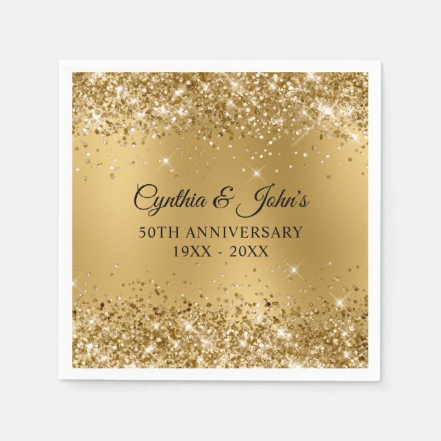 Glittery Gold Blur 50th Anniversary Napkin (Front)