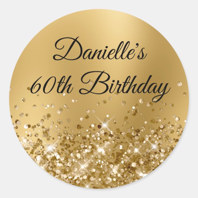 Glittery Gold Blur 60th Birthday Classic Round Sticker (Front)