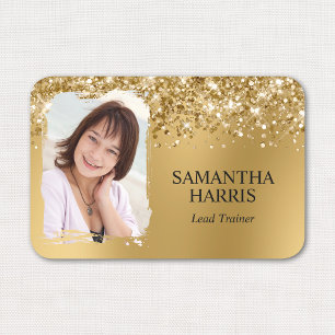 Glittery Gold Blur Brushstroke Photo Name Tag