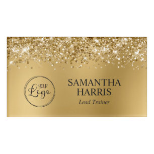Glittery Gold Blur Logo Name Tag