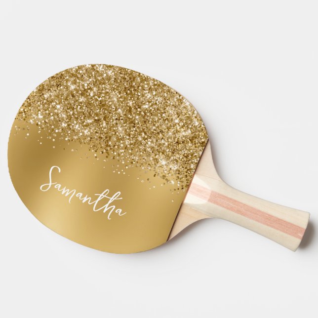 Glittery Gold Blur Name Ping Pong Paddle (Side)