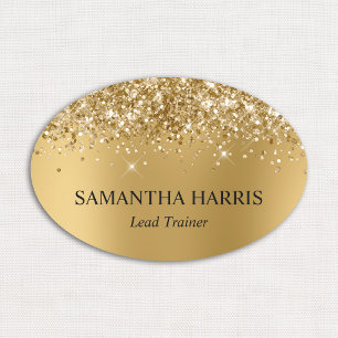 Glittery Gold Blur Rectangle Logo Name Tag