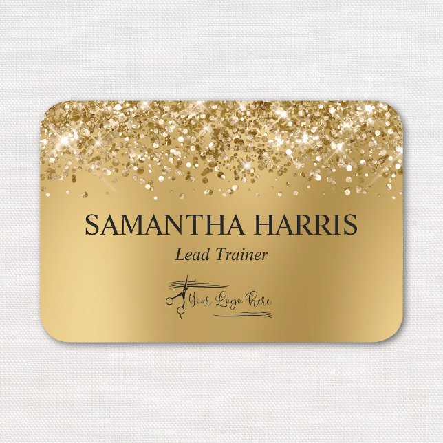 Glittery Gold Blur Rectangle Logo Name Tag (Glittery Gold Blur Rectangle Logo Name Tag)