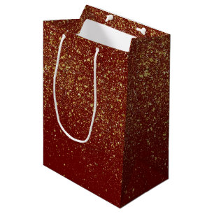 Glittery Gold Christmas Red Medium Gift Bag
