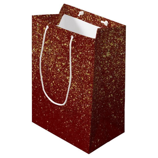 Glittery Gold Christmas Red Medium Gift Bag (Front Angled)