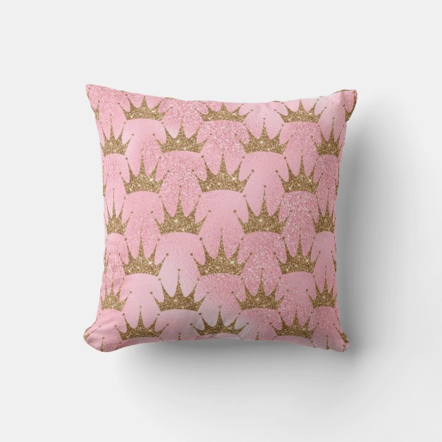 Glittery Gold Crowns on Pink Glitter Cushion (Front)