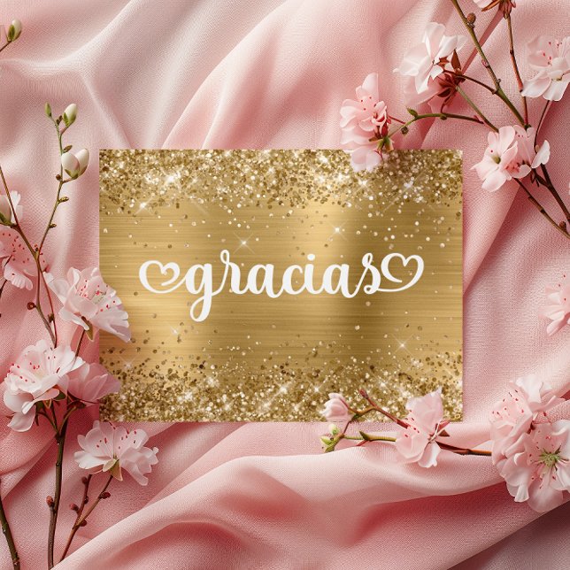 Glittery Gold Cute Hearts Mis Quince Gracias Postcard (Glittery Gold Cute Hearts Mis Quince Gracias Postcard)