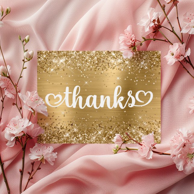 Glittery Gold Cute Hearts Sweet 16 Thanks Postcard (Glittery Gold Cute Hearts Sweet 16 Thanks Postcard)