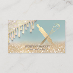 Glittery gold drips rolling pin whisk chef bakery business card