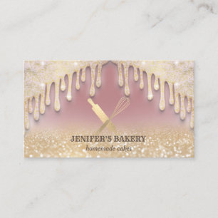 Glittery gold drips rolling pin whisk chef bakery business card