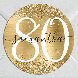 Glittery Gold Faux Foil Personalised 80 Classic Round Sticker