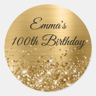 Glittery Gold Foil 100th Birthday Classic Round Sticker