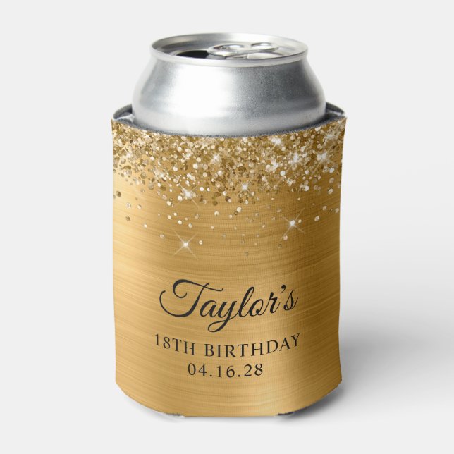 Glittery Gold Foil 18th Birthday Can Cooler (Can Front)