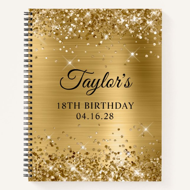 Glittery Gold Foil 18th Birthday Notebook (Front)