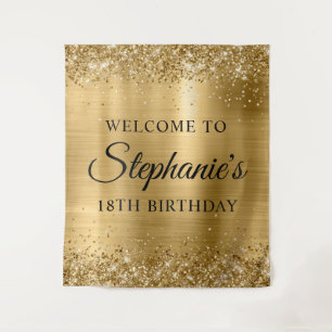 Glittery Gold Foil 18th Birthday Party Welcome Tapestry