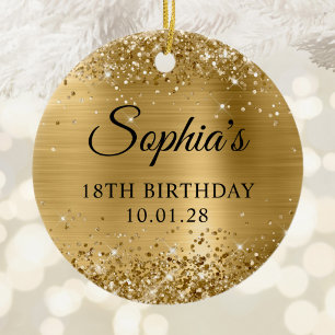 Glittery Gold Foil 18th Birthday Photo Ceramic Tree Decoration