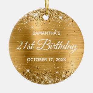 Glittery Gold Foil 21st Birthday Ceramic Tree Decoration